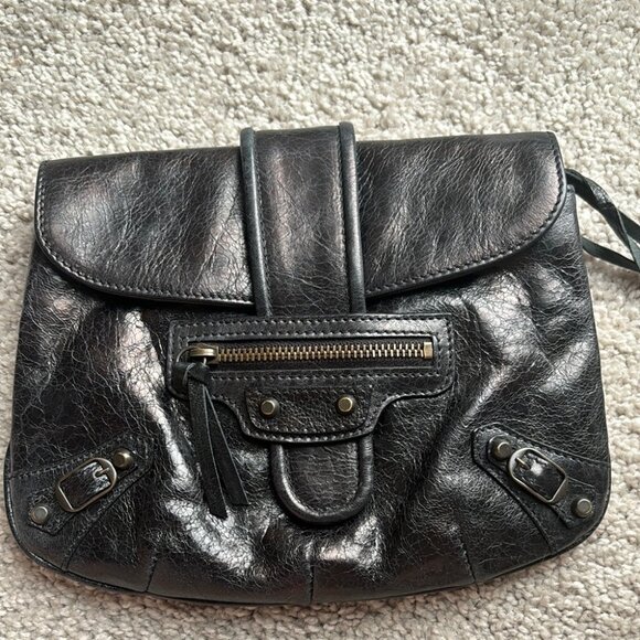 BALENCIAGA Leather Pouch Moto Flap Clutch Bag Small - Picture 3 of 15